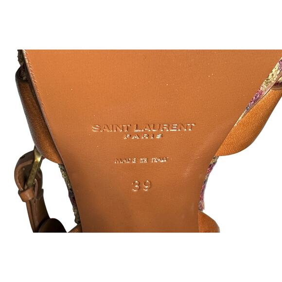Saint Laurent Tribute 105 Calfskin Tapestry Marrakech Platform Sandals 39 Ambra - Picture 8 of 9